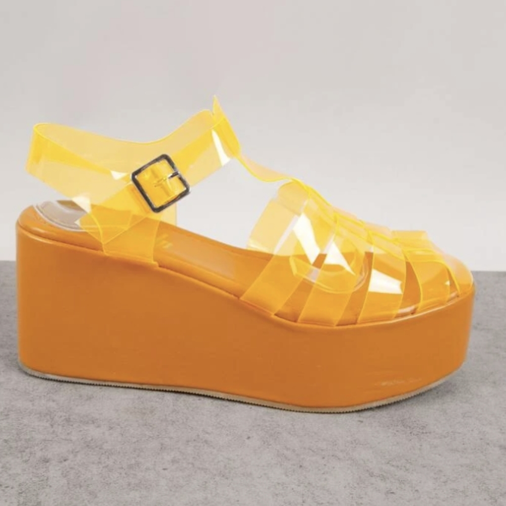 Orange Jelly Caged Platform Sandals